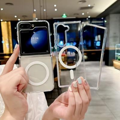 Clear Magnetic Hard PC Plastic Shockproof Phone Case For Samsung Galaxy Z Fold6 Fold5 Fold4 Fold3 Flip6 Flip5 Flip4 Flip3 Flip Fold 6 5 4 3
