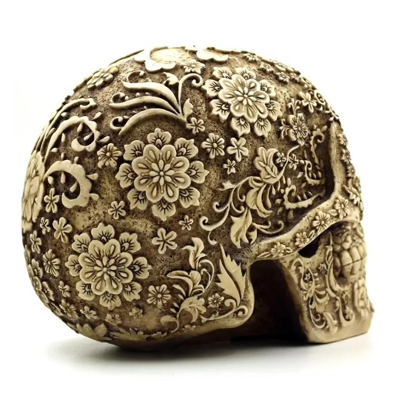 Resin Craft Skull Head Golden Carving Halloween Party Decoration Skull Sculpture Ornaments Home Decoration Accessories