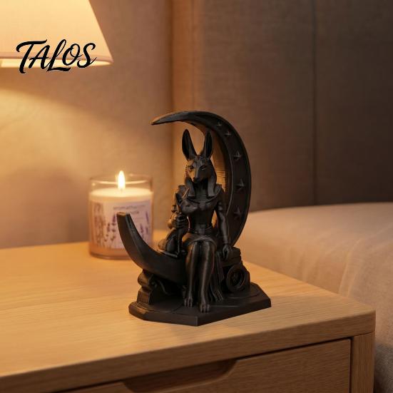 Low-key High-end Decoration 3D Printed Anubis Moon Figurine, Ancient Egyptian Mythology Statue, Fine Three-dimensional Textures Dark Style Wolf