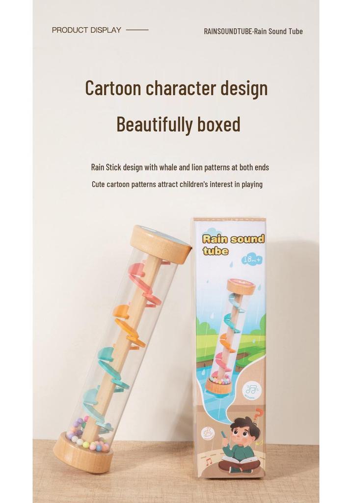 Rainbow Hourglass Rainstick: Wooden Rain Sound Maker for Infants & Toddlers - Fun Early Education Toy