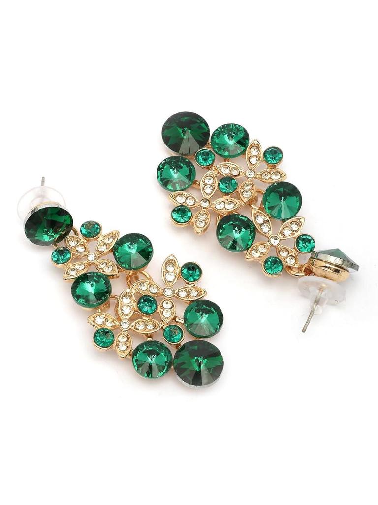 Inspiring Fashionable AD Stone Diamond Studded Gold Plated Green Choker Necklace with Dangle Earring Jewellery Set
