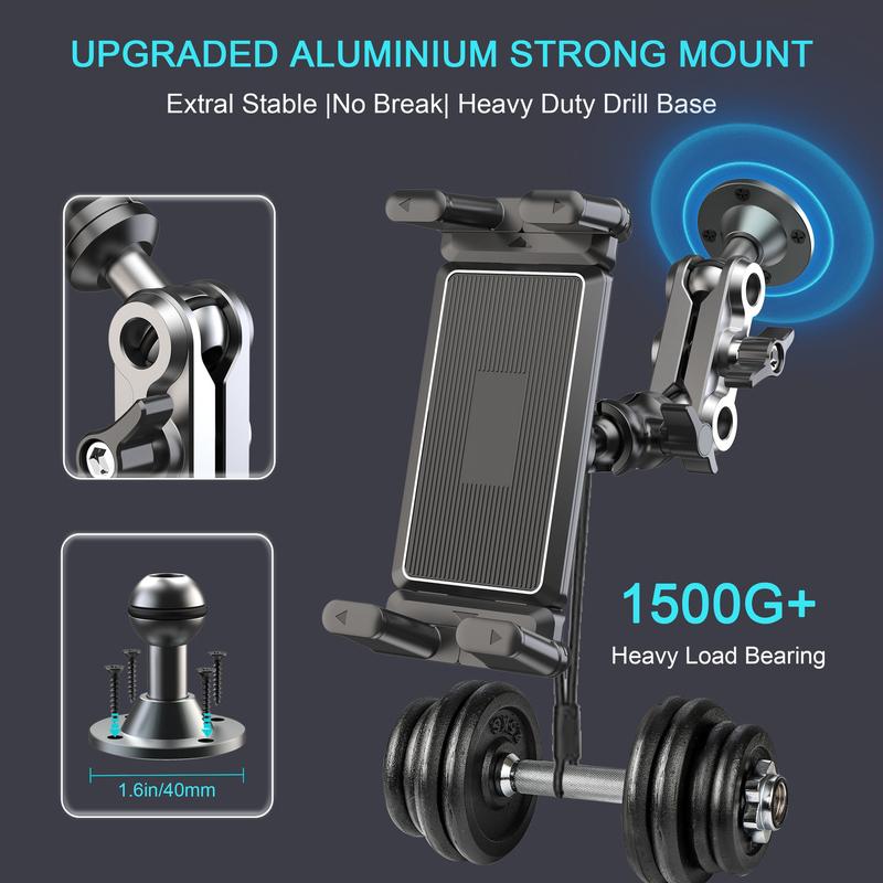 Car Phone Holder Aluminum Heavy Duty Drill Base Tablet Holder Car Mount Dashboard 360° Adjustable 2-Stage Stand for 5-15" iPad