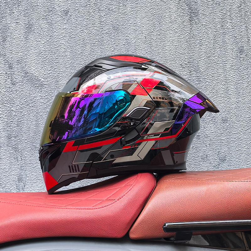 Motorcycle Helmet Peeling Helmet Double Lens Big Tail Locomotive Racing Helmet Running Helmet Men and Women Keep Warm In Winter