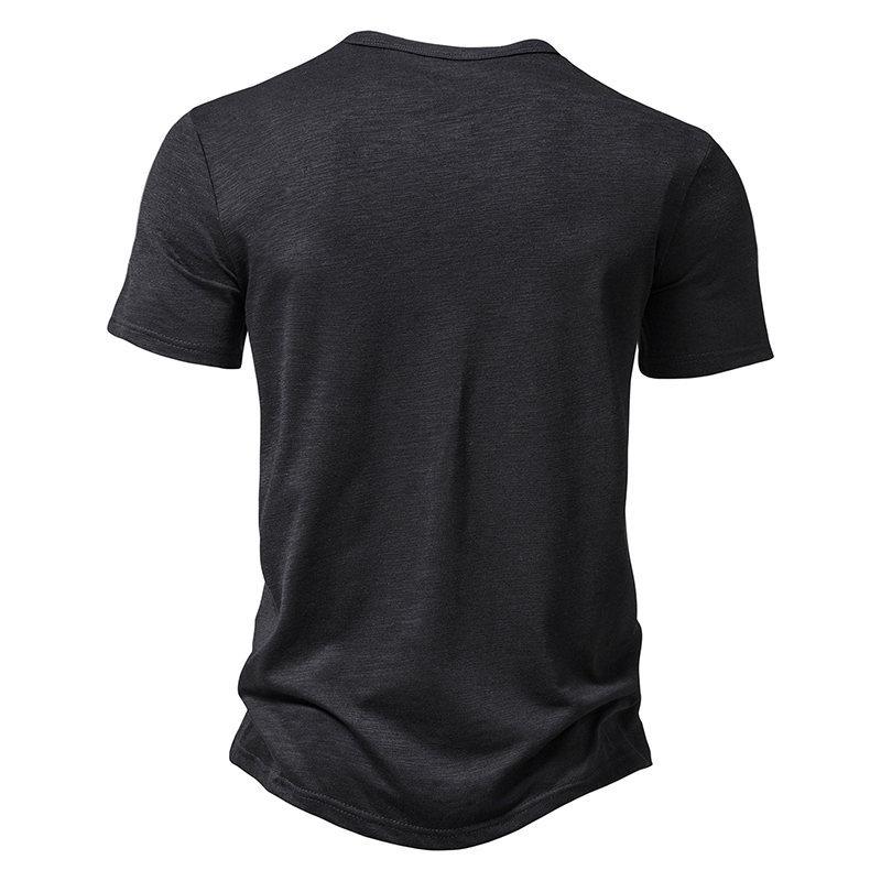 T-shirt da uomo in cotone di bambù con colletto Henley a maniche corte, taglie forti, moda casual europea