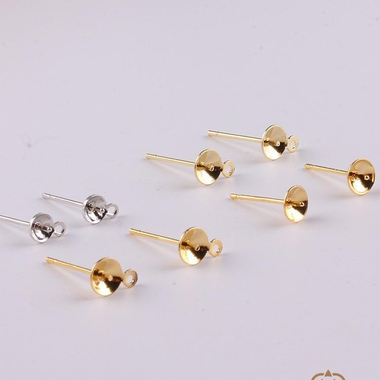 Gold Color Retention Pearl Earring Settings: Half-Drilled Bead Cup Studs for DIY Jewelry