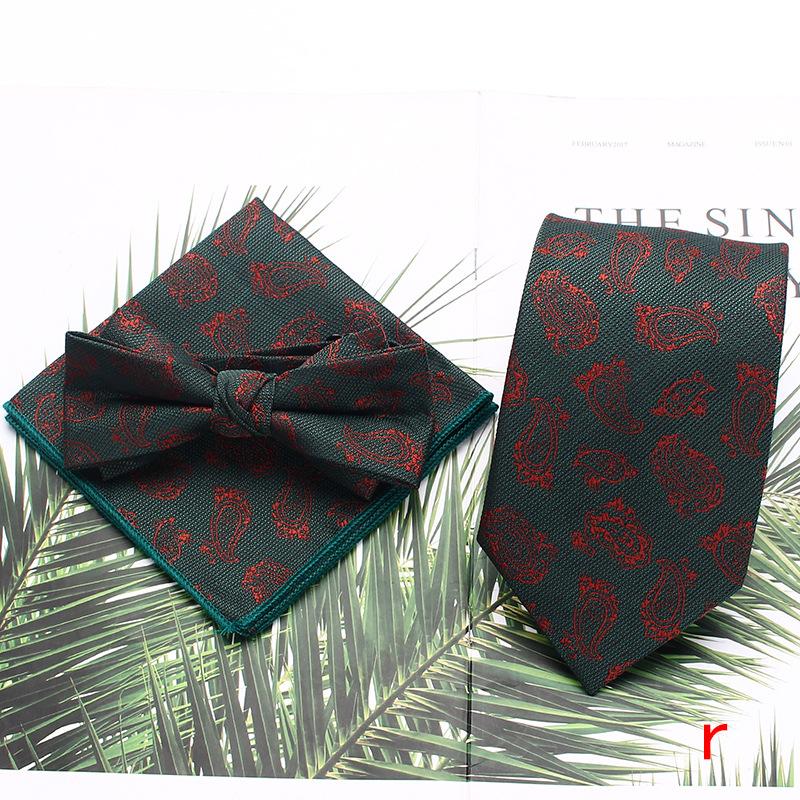 Men'S Tie Set, Polyester Striped Tie, Bow Tie Square Scarf Three-Piece Set, Suit Accessories.
