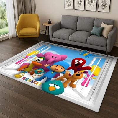 3D P-Pocoyo Elly Pato Cartoon Teppich für Schlafzimmer Wohnzimmer Sofa Heimdekoration, Kinder Spielbereich Teppich Rutschfeste Fußmatte Geschenk