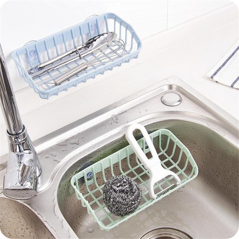 Double Suction Cup Kitchen Drainage Shelf Multifunctional Sponge Storage Rack(random color)