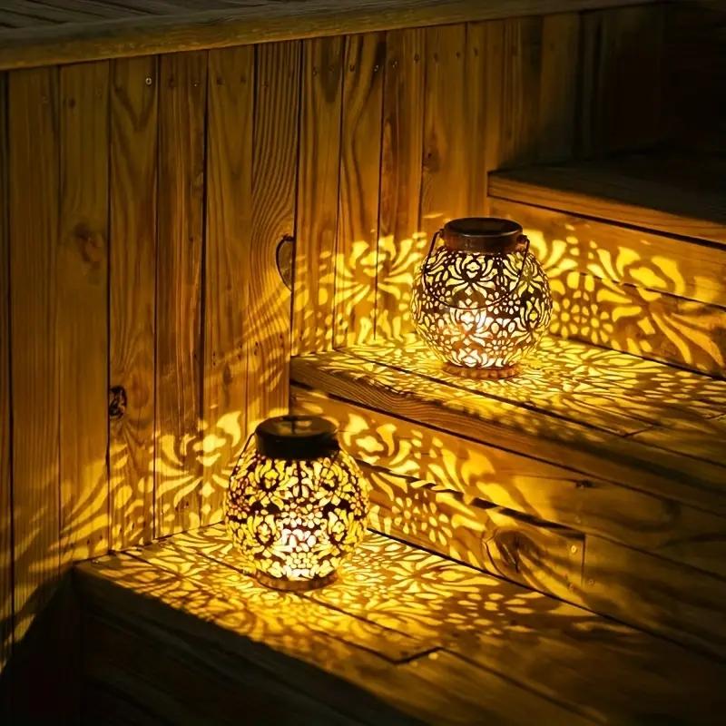 1pc Outdoor Solar Hanging Lantern Lights, LED Metal Lantern SolarLamp, Outdoor Light Hanging Hollow Shadow Projection Light