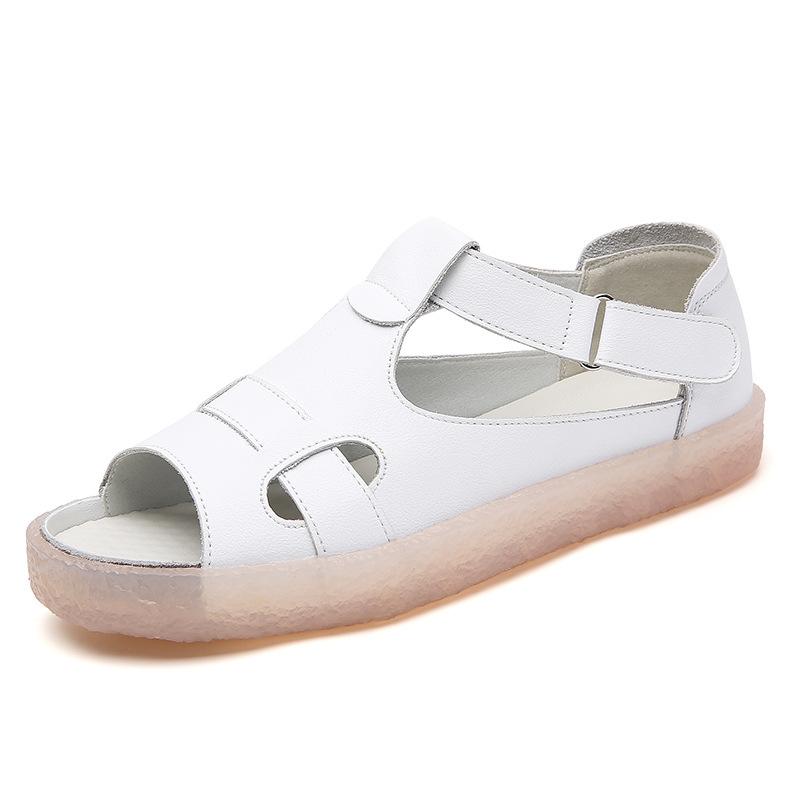 Sandals for Women s Summer New Genuine Leather Roman Sandals Comfortable Pregnant Women s Flat Shoes Versatile Outside Mother s Hole Shoes 35 3648₽