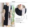 Chic Color-Block High-End Chiffon Midi Dress with Round Neck and Waist-Cinching Design for Women