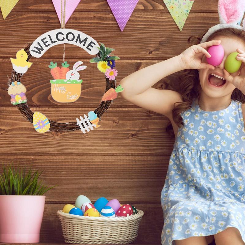 Easter Welcome Door Sign Welcome Sign For Front Door Easter Hangable Decorations Rattan Wreath Ornament Farmhouse Home Decor For