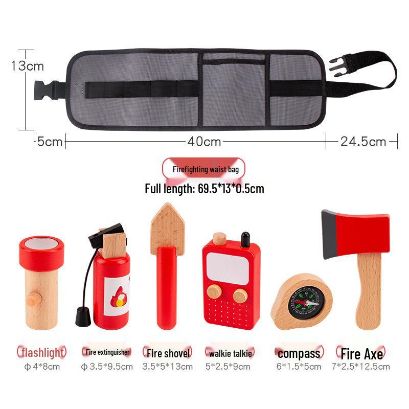 Kids' Wooden Role-Play Waist Pack: Repairman, Barber, Firefighter Educational Toy