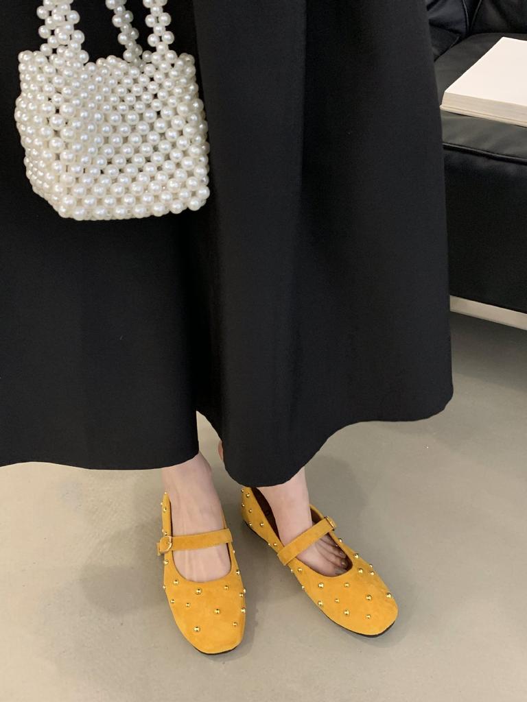 THEDOUDOU Xiaoxiangfeng willow nails square head with Mary Jane shoes 2025 spring new retro flat shoes