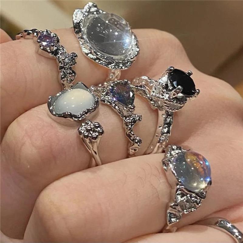 Trendy Vintage Opal Irregular Natural Stone Ring White Opal Aesthetic Hollow Boho Finger Rings For Women Y2K Creative Jewelry