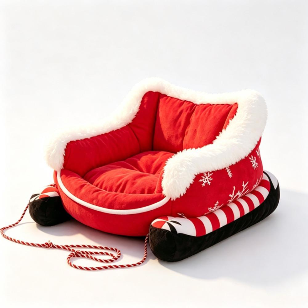 Reindeer Shape Christmas Sleigh Pet Bed Bite Resistant Xmas Sleigh Cat Nest Holiday Gift