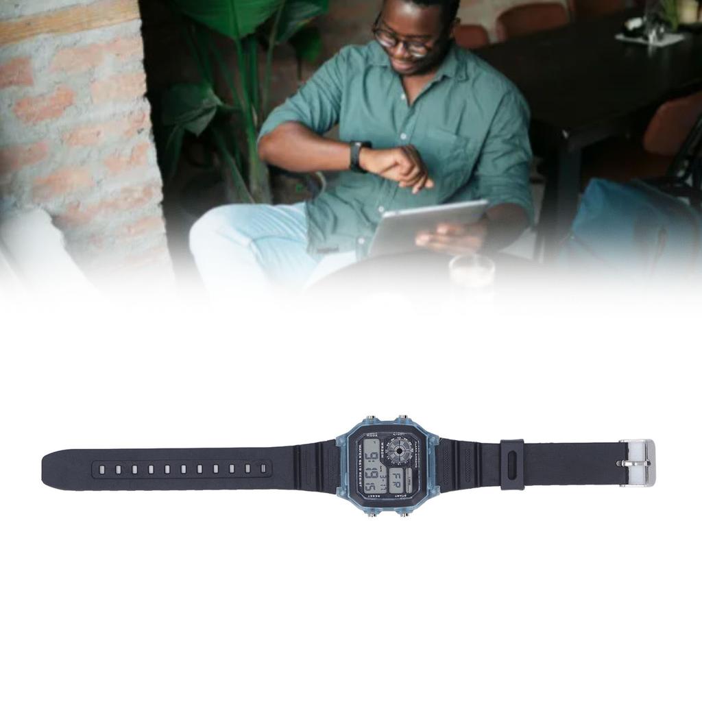 Electronic Sports Watch 12 24 Hours Waterproof Digital Wrist Watch with Luminous Alarm Timing Function Transparent Blue