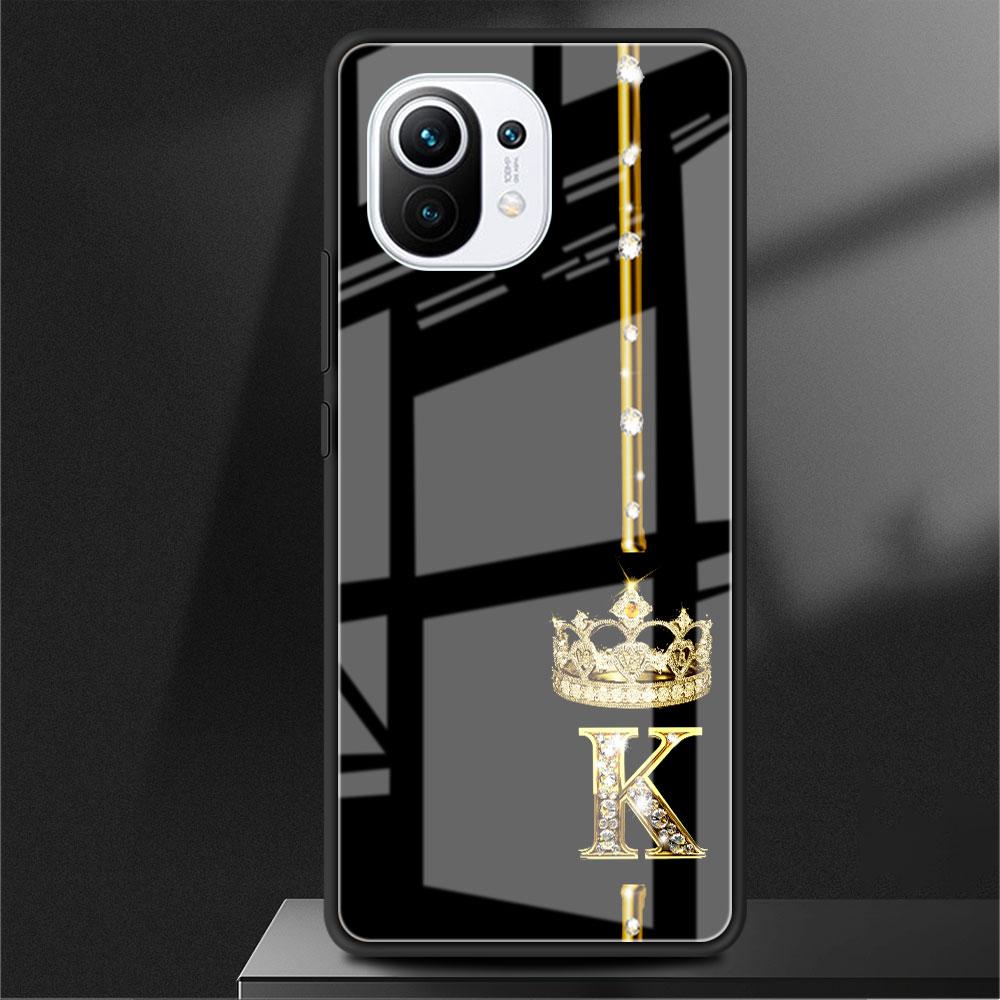 Custodia in vetro con 26 lettere ABC in oro rosa per Xiaomi Poco X3 NFC 11 Lite 11T F3 M3 Redmi Note 11 10 9 8 Pro 10S 9S 9A 9C Cover per telefono