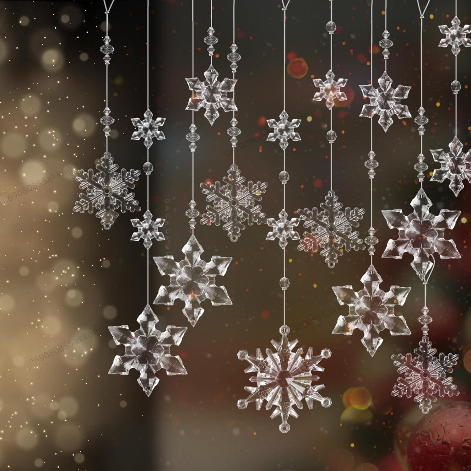 

12 шт./комплект Украшение на елку из акрила в виде снежинки, прозрачная подвеска-снежинка, рождественский подвесной элемент, принадлежности для вечеринки прозрачный