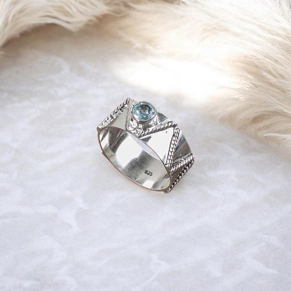 Sky Blue Topaz Gemstone 925 Sterling Silver Jewelry Handmade Ring Gift For Him RR-15-12