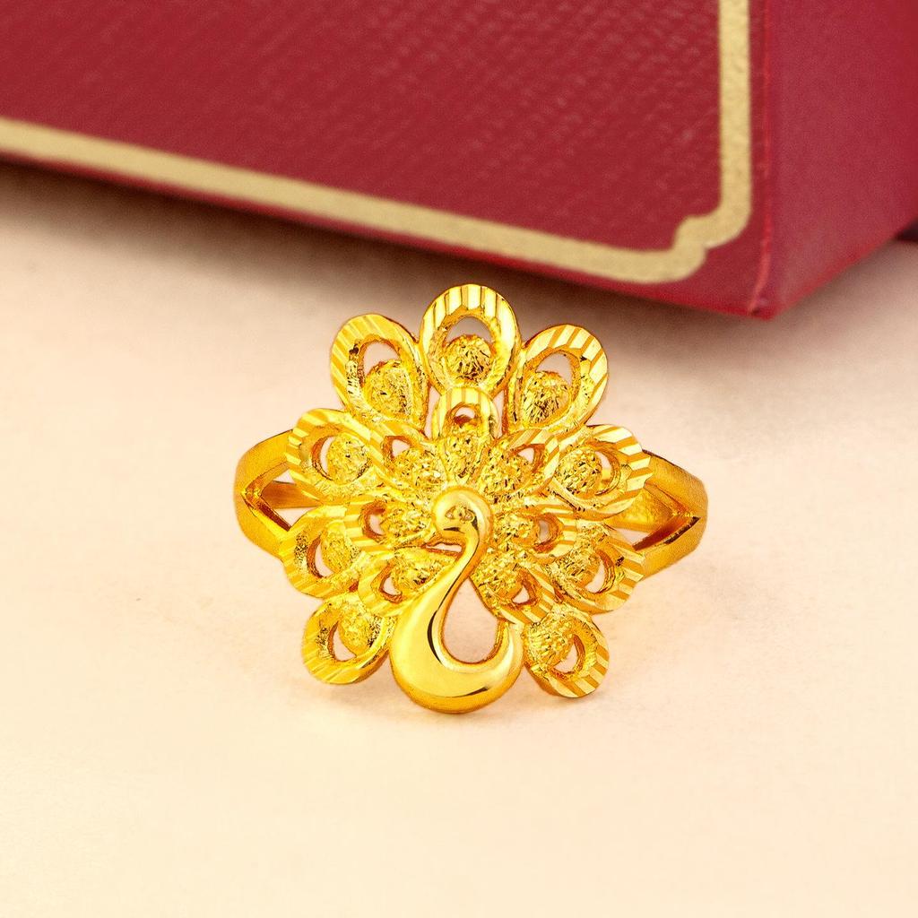 Gold Plated Peacock Openwork Ring for Women - Elegant Bridal Engagement Jewelry, Adjustable Design
