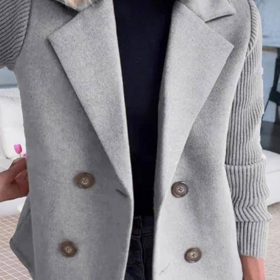 Dámský vlněný dvouřadý kabát s klopami, žebrovaný úplet, dlouhý rukáv, krátké sako, podzimní svrchní kabát