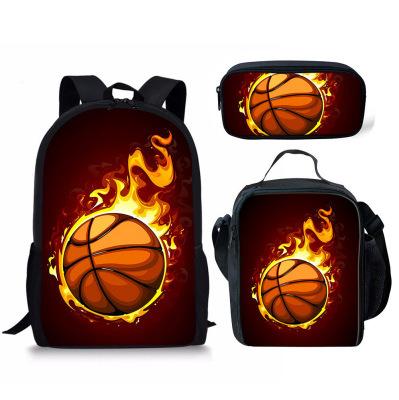 Backpack Basketball Water Fire Baseball Pattern School Bag Backpack Meal Bag Pencil Bag Three-Piece Set