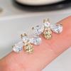 Huitan Cute Gold Color Honey Bee Stud Earrings for Women Dazzling Crystal Cubic Zircon Sweet Girl Animal Earrings Trendy Zircon
