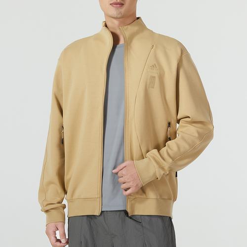 adidas Solid Color Logo Stand Collar Long Sleeve Khaki Jacket for Men