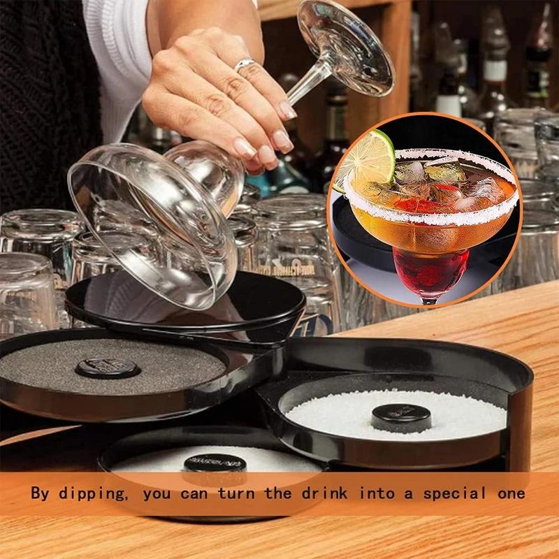 3-Tier Salt Rimmer Margarita and Cocktail Rimmer Set Foldable Portable Salt and Sugar Rimming Spice Container Bar Accessories