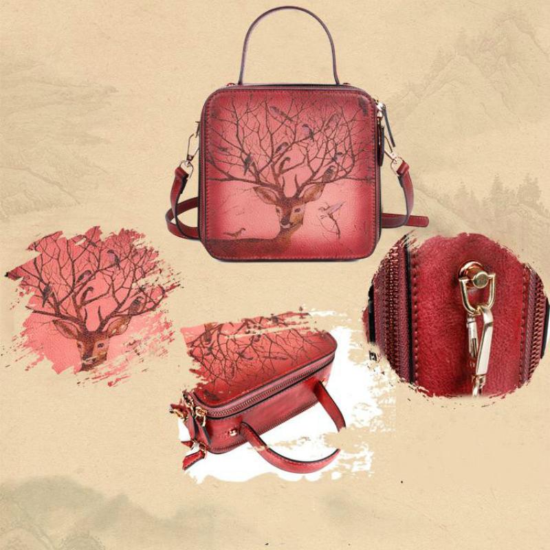 Johnature Retro Small Bag Genuine Leather Women Handbag Hand Brushed Animal Prints Cowhide Shoulder & Crossbody Bags