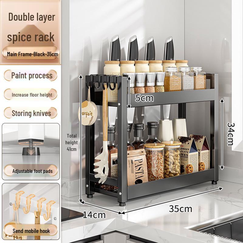 Countertop Kitchen Storage Rack for Spices and Sauces - Organize Oil, Salt, Vinegar, and Soy Sauce