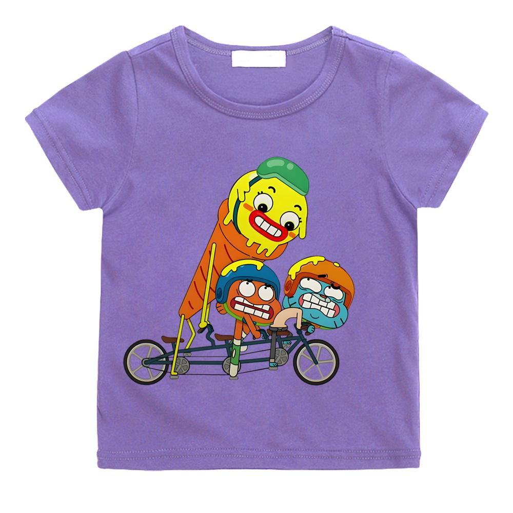 TV The Wonderfully Weird World of Gumball Cycling print T-shirts Cartoon Manga Kawaii 100%Cotton Short Sleeve Boys Girls T Shirt