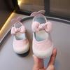 2025 Spring and Autumn Little Girl Princess Shoes Korean Version Girls Velcro Dress Shoes Girls Baby Bow Square Mouth Shoes