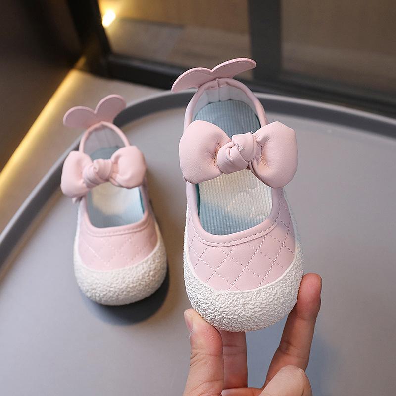 2025 Spring and Autumn Little Girl Princess Shoes Korean Version Girls Velcro Dress Shoes Girls Baby Bow Square Mouth Shoes