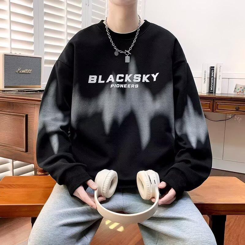 

Men s Trendy Letter Print Round Neck Hoodie - Youth, Junior & High School Style, Long Sleeve for Spring & Autumn L сірий колір