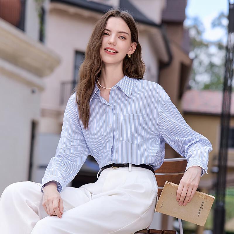 Betu Women's Striped Lace Long-Sleeve Commuter Shirt