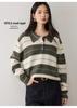 Seven-Gauge Thickened Cashmere V-Neck Color-Block Stripe Polo Collar Pullover