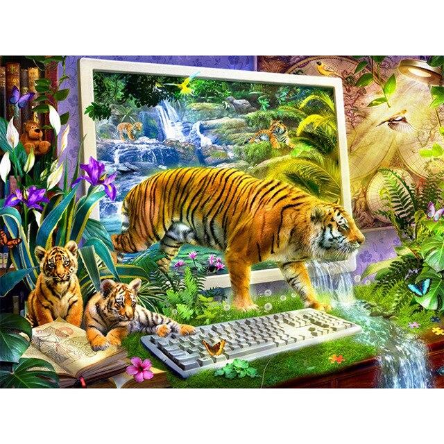 Pictura cu diamant Tigru 5D Animal Broderie cu diamante Decor pentru casa Pictura complet rotunda pictura cu diamant Pictura perete