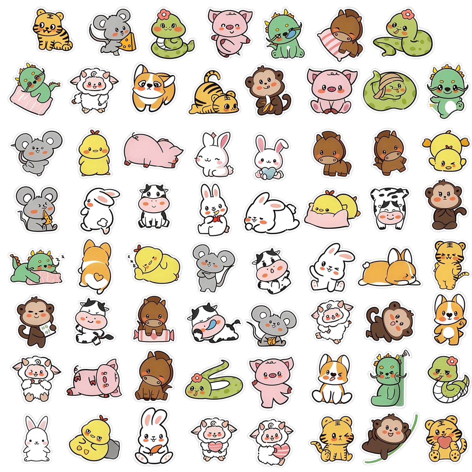 60 PC Cartoon Stickers Cute Creative Decoration Notebook Stationery Ledger DIY Stickers one size