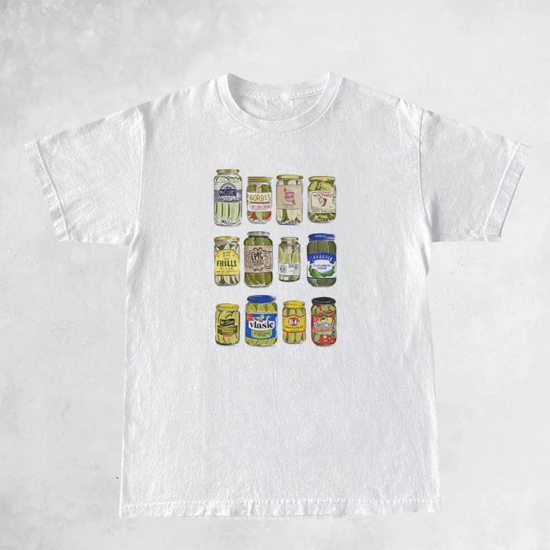 Trendy Fashion Canned Pickles Graphic TShirts Vintage Women Cute Funny Pickle Lovers Tshirts Short Sleeve Pickle Jar Tee Tops S