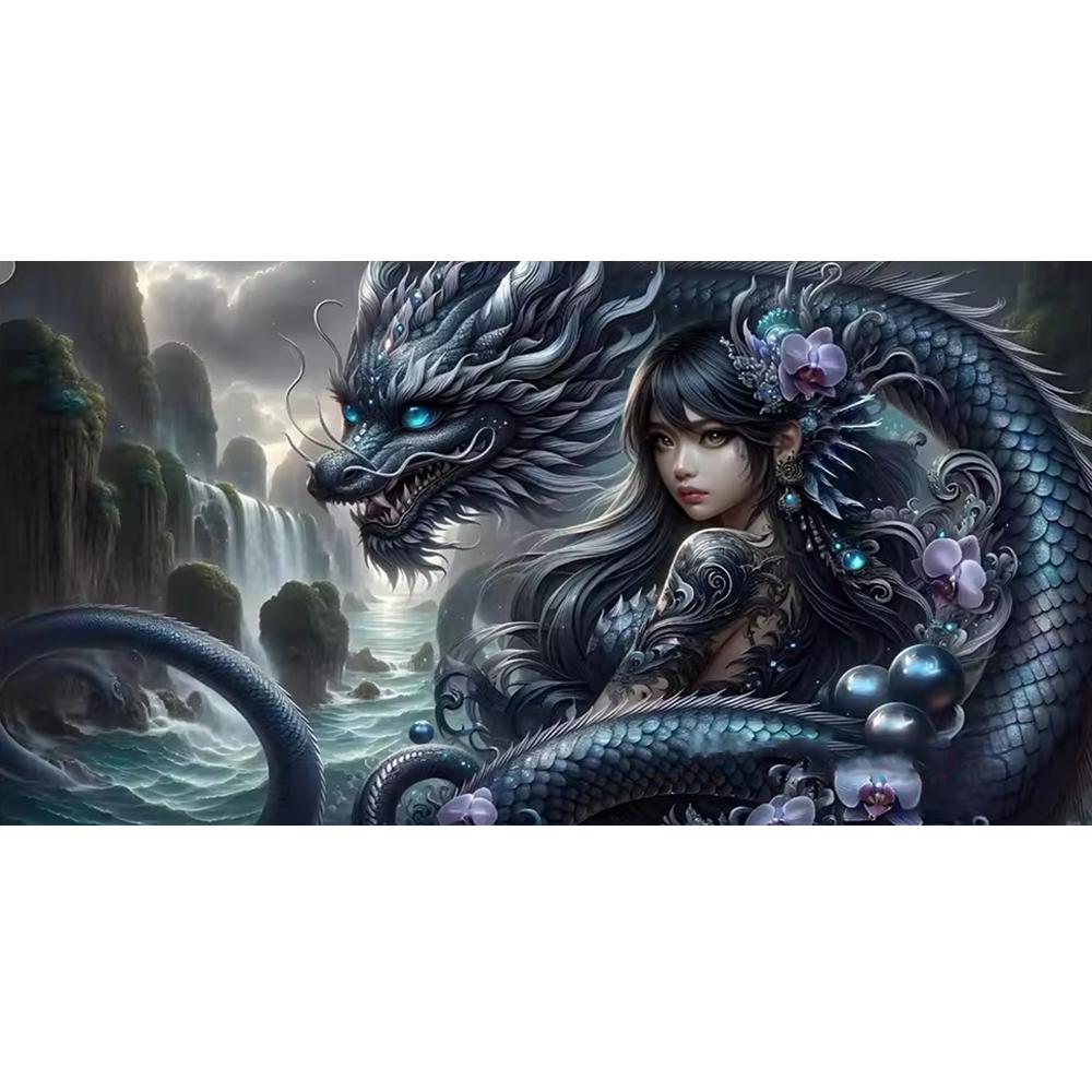 Large Size Mosaic DIY Full Diamond Painting Kits Art Fantasy Girl and Dragon Embroidery Cross Stitch Rhinestones