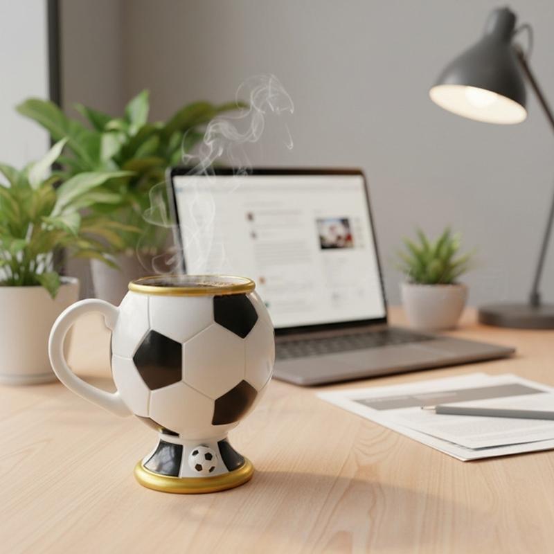 Einzigartige 3D-Fußballharz-Tasse mit hochwertigem Edelstahl-Innenleben für Heiß- und Kaltgetränke, Kaffee-Trinkbecher
