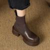 Krazing Pot Microfiber Autumn Winter Shoes Thick High Heels Thick Bottom Size 43 Motorcycle Boots Stretch Knitwear Ankle Boots