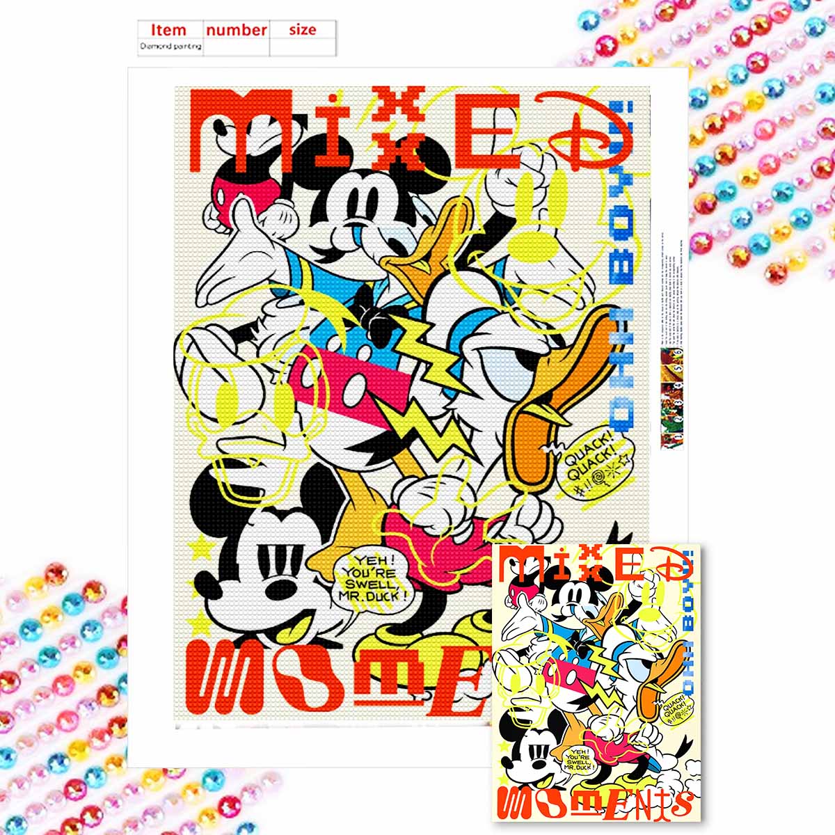 

Full Round Diamond Painting Mickey and Donald Duck Art Rhinestone Picture Mosaic DIY 5D Cross Stitch Embroidery Home Decoration Round 20x30cm