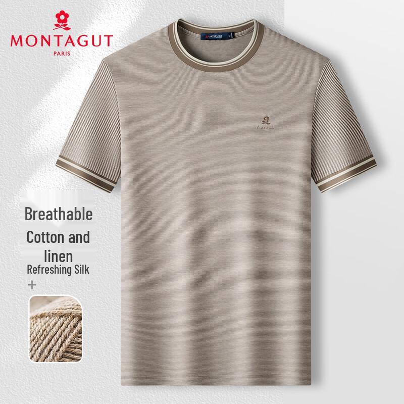 MONTAGUT Men s Striped Silk Blend Round Neck T-Shirt 52