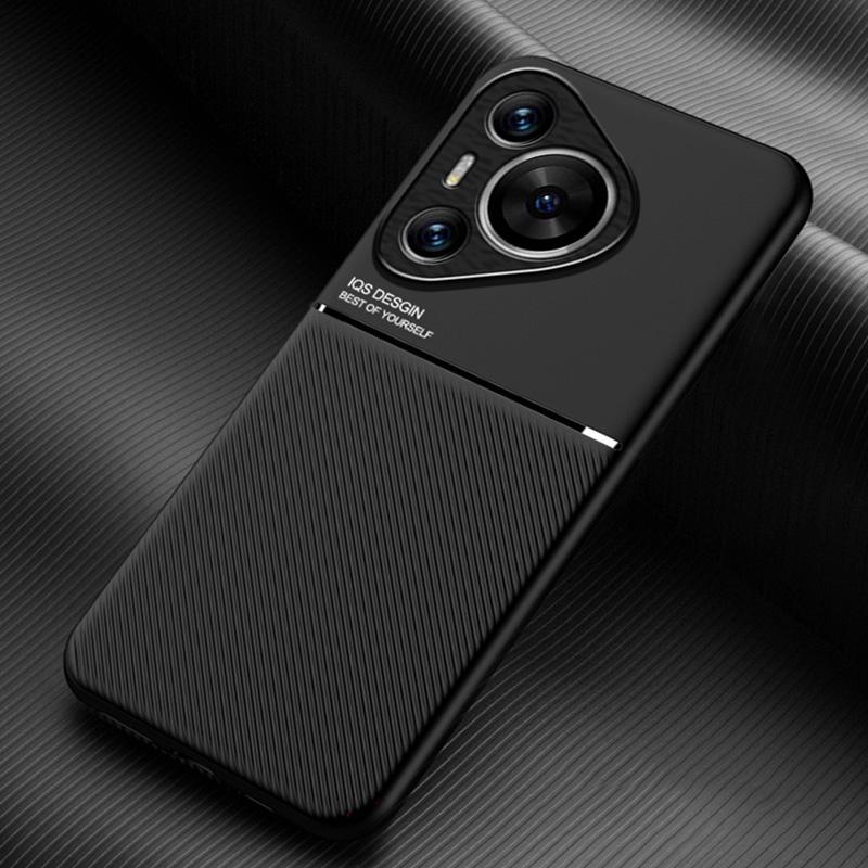 

For Huawei Pura 70 Case PU Leather+PC+TPU Phone Cover Fits Magnetic Car Mount Black