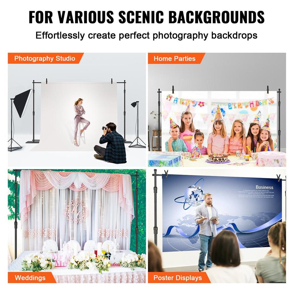 10ft X 10ft Pipe and Drape Kit, Heavy Duty Backdrop Stand with Carbon Steel Base, Adjustable Backdrop Support with 6 Clamps and A Carry Bag for