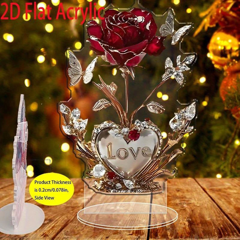 2D Flat Bohemiants Heart-shaped Rose Acrylic Desktop Decoration, Suitable for Wall Decoration, Porch, Room, Villa, Accents Home, Hallway, or Workplace