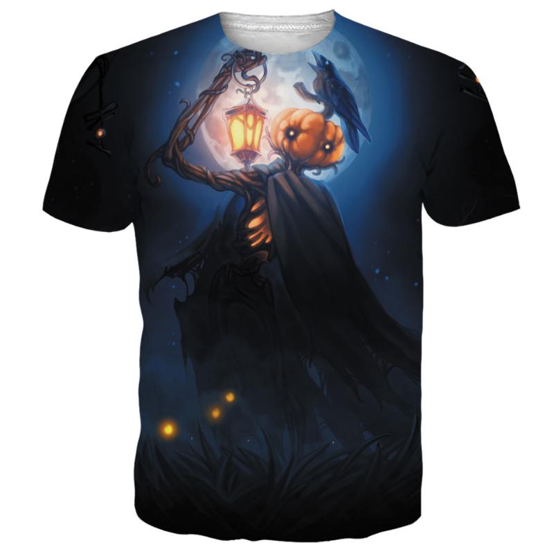 Halloween Cross-border European and American 3D Digital Printing New Casual Men's Short-sleeved Horror-themed Pumpkin T-shirt